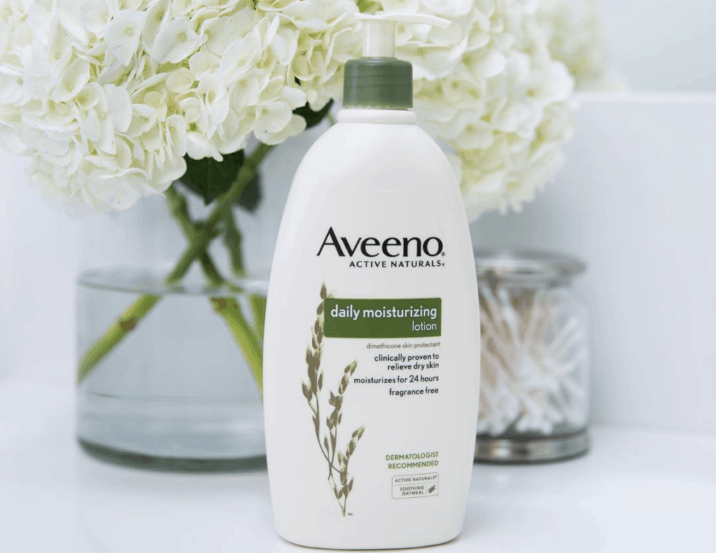 aveeno daily moisturizing lotion floral backdrop 