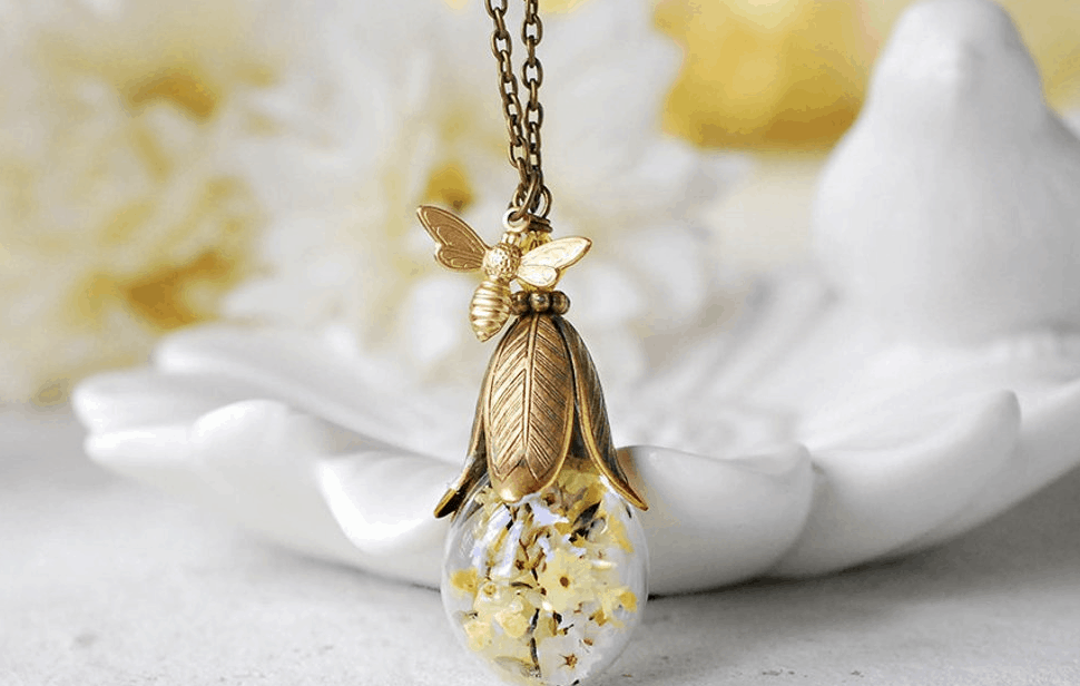 LeChaim Topaz Yellow Flower Gold Bee Necklace