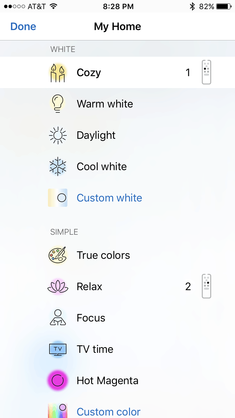 Wiz Smart Lights Photo Settings Options