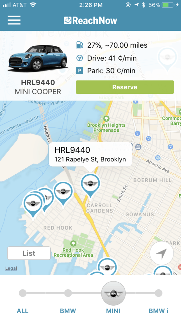 selecting car reachnow