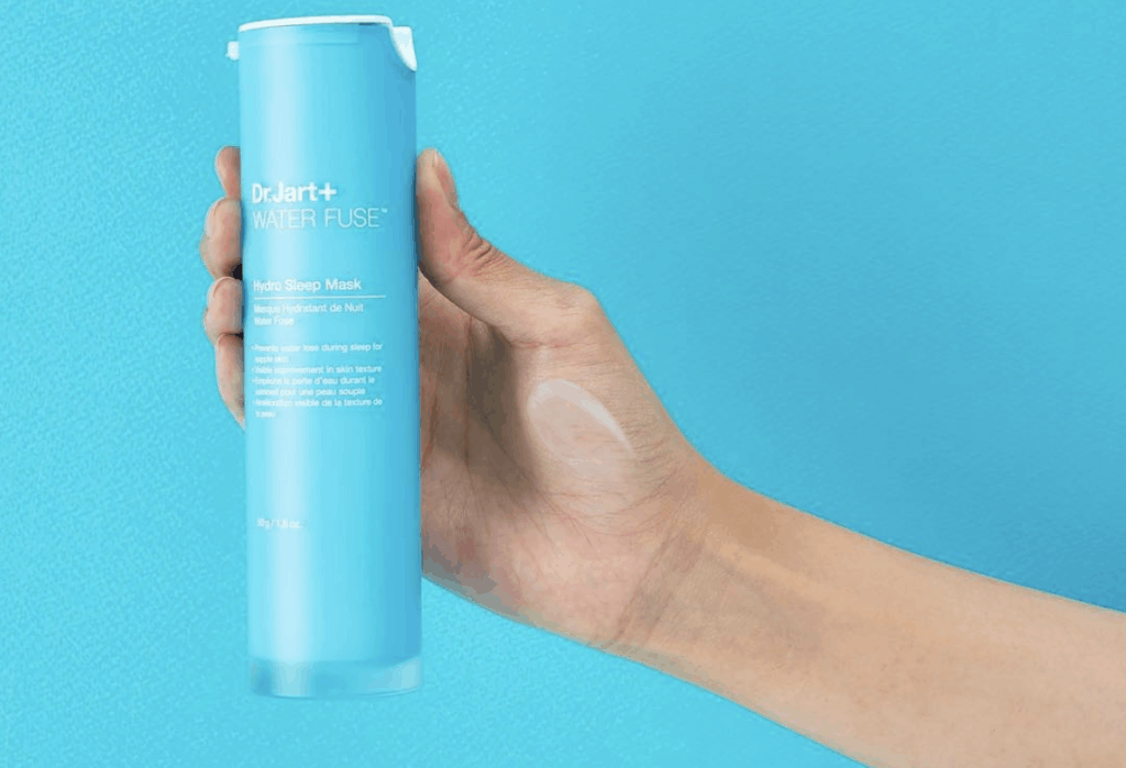 Dr. Jart Water Fuse Hydro Sleep Mask in hand