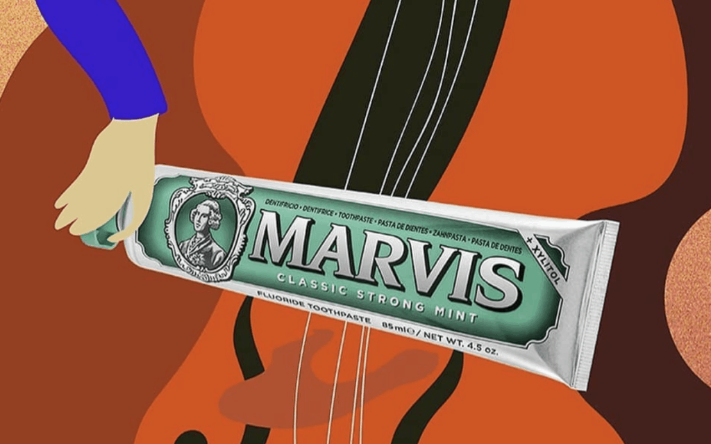 marvis toothpaste strong mint strings backdrop graphic